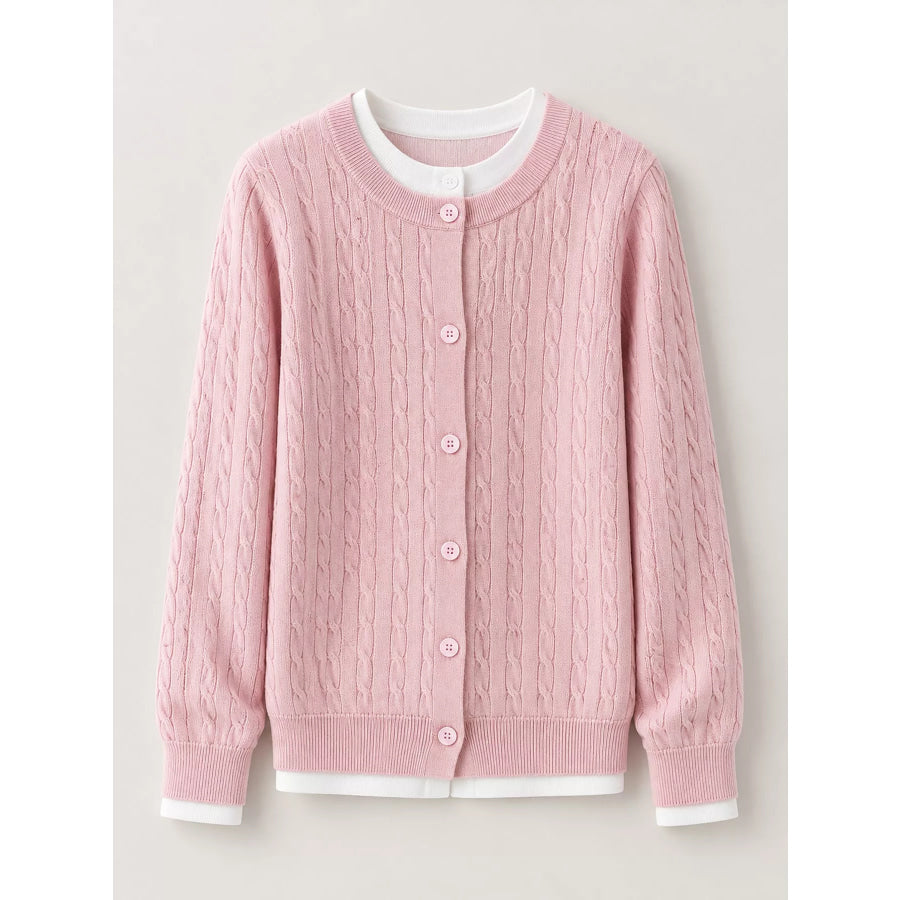 Cable-Knit Button-Down Cardigan Apparel and Accessories