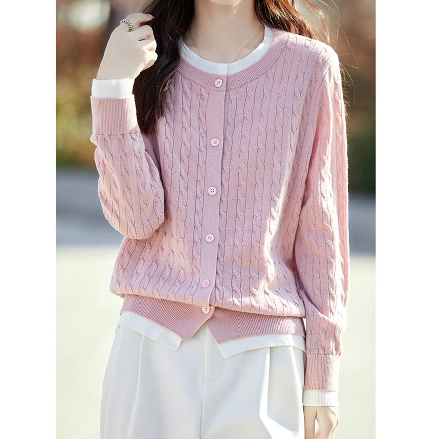 Cable-Knit Button-Down Cardigan Apparel and Accessories