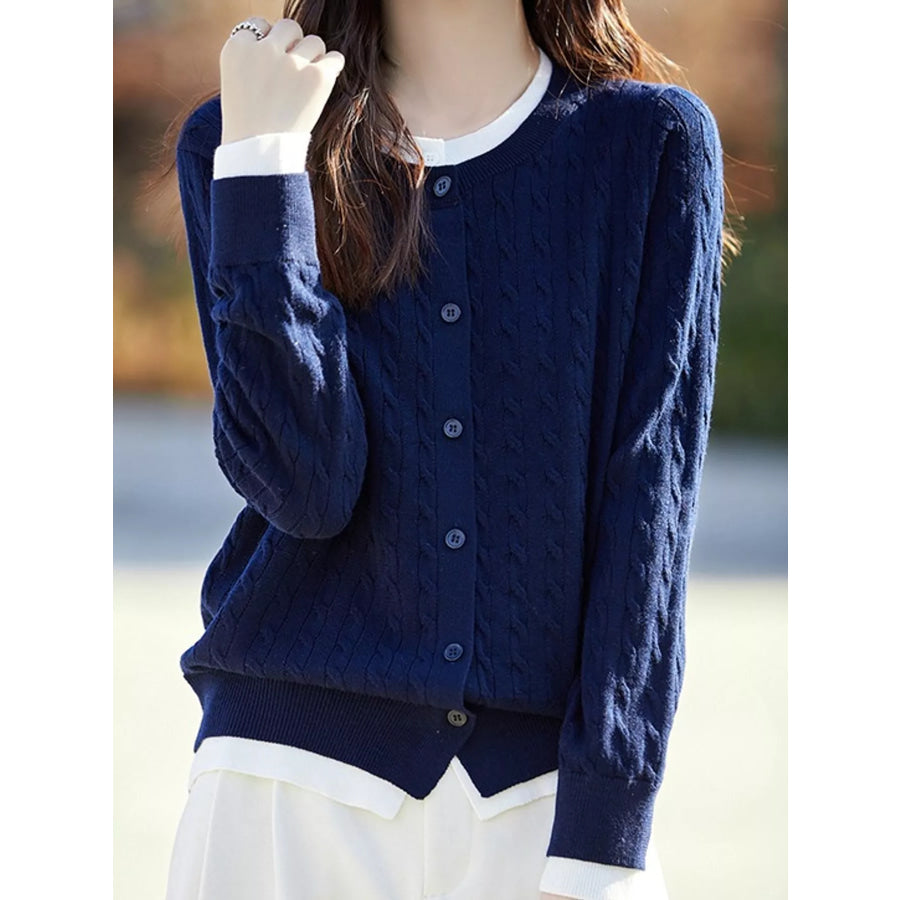 Cable-Knit Button-Down Cardigan Apparel and Accessories