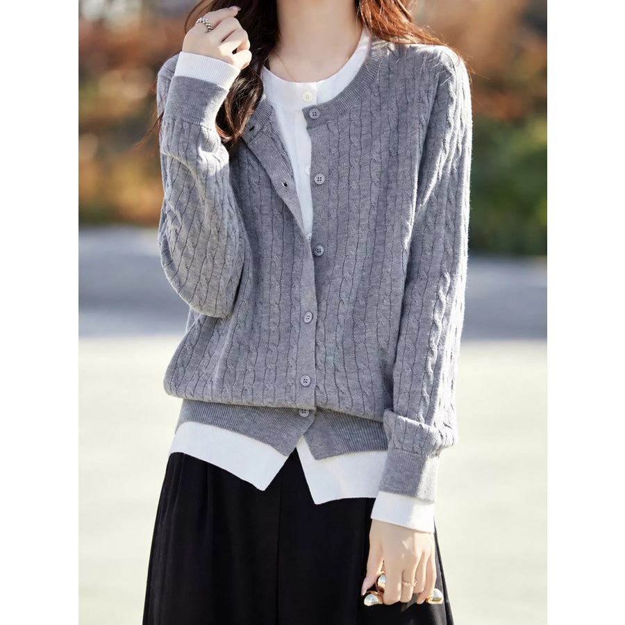 Cable-Knit Button-Down Cardigan Apparel and Accessories