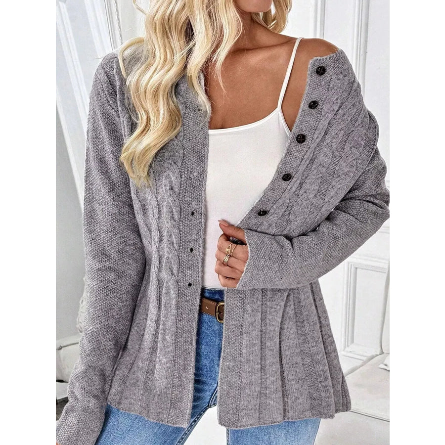 Cable-Knit Button-Down Cardigan Apparel and Accessories