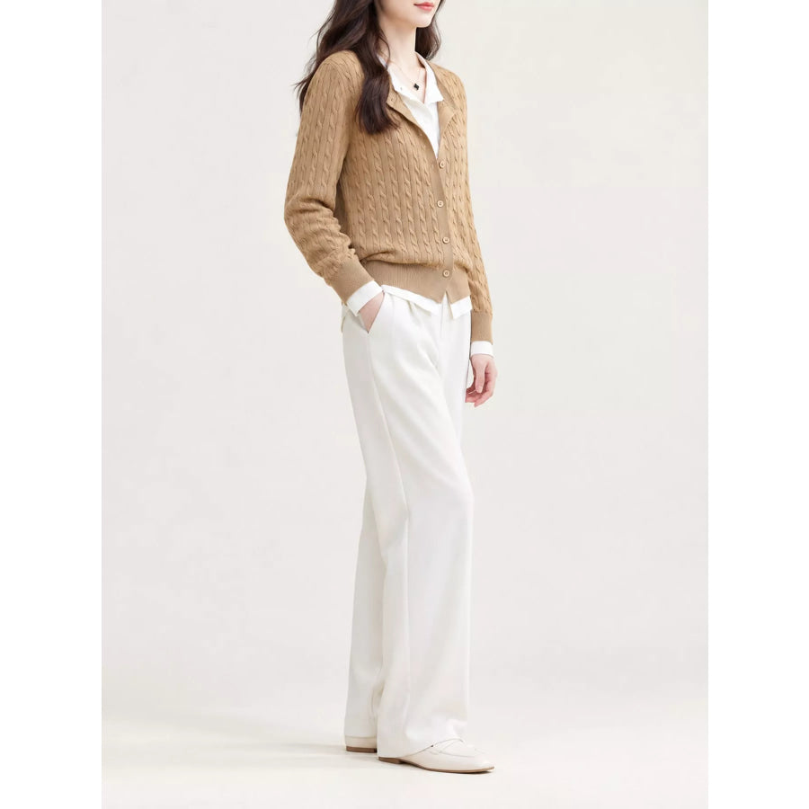 Cable-Knit Button-Down Cardigan Apparel and Accessories