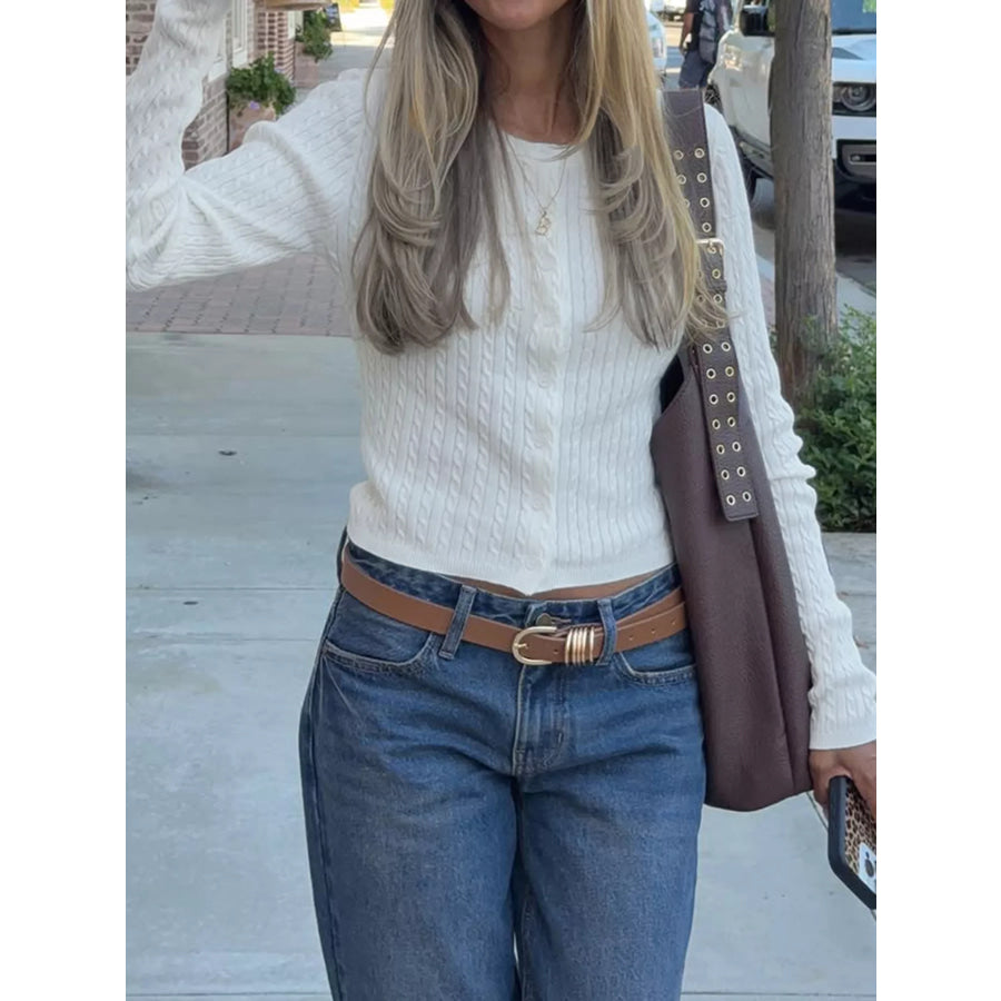 Cable-Knit Button-Down Cardigan Apparel and Accessories