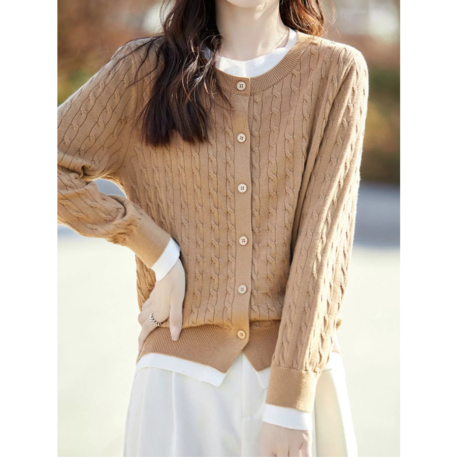 Cable-Knit Button-Down Cardigan Apparel and Accessories