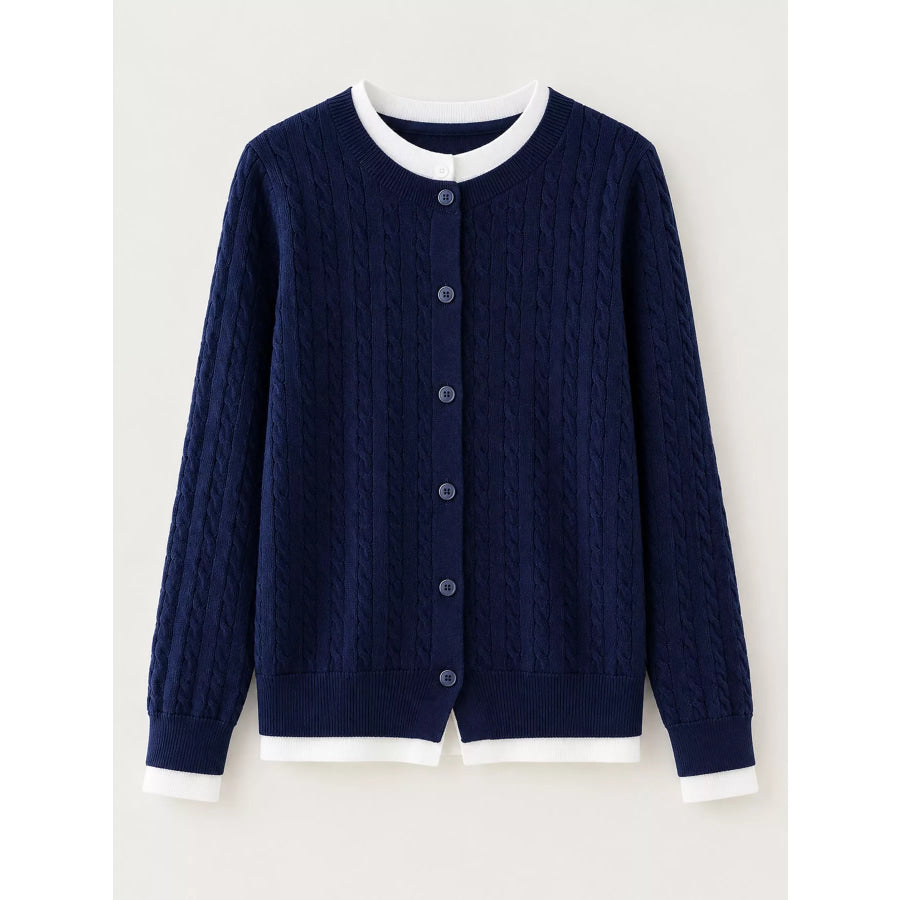 Cable-Knit Button-Down Cardigan Apparel and Accessories