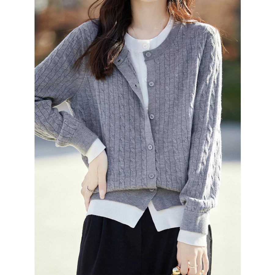 Cable-Knit Button-Down Cardigan Apparel and Accessories