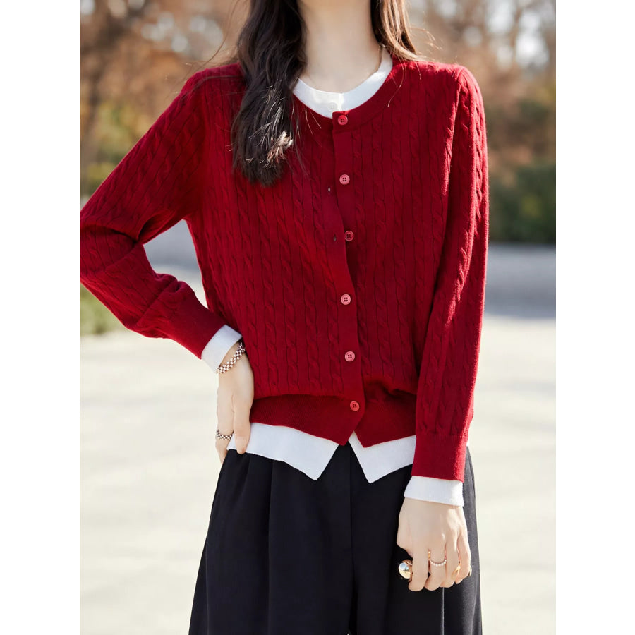 Cable-Knit Button-Down Cardigan Apparel and Accessories