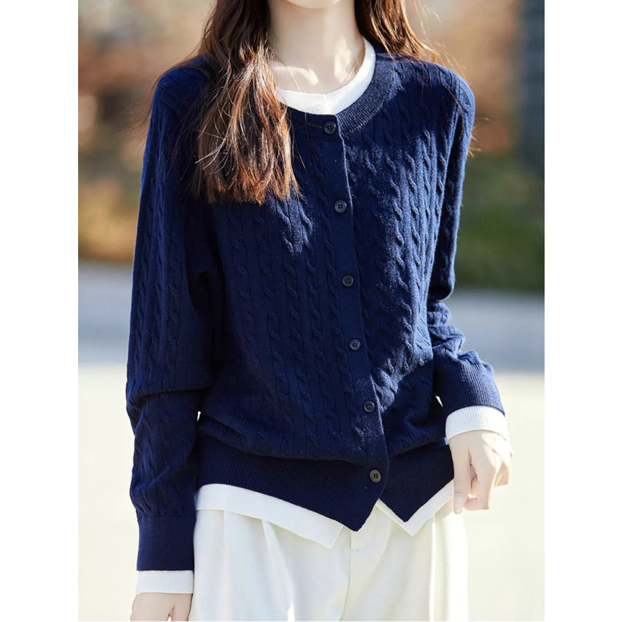 Cable-Knit Button-Down Cardigan Apparel and Accessories