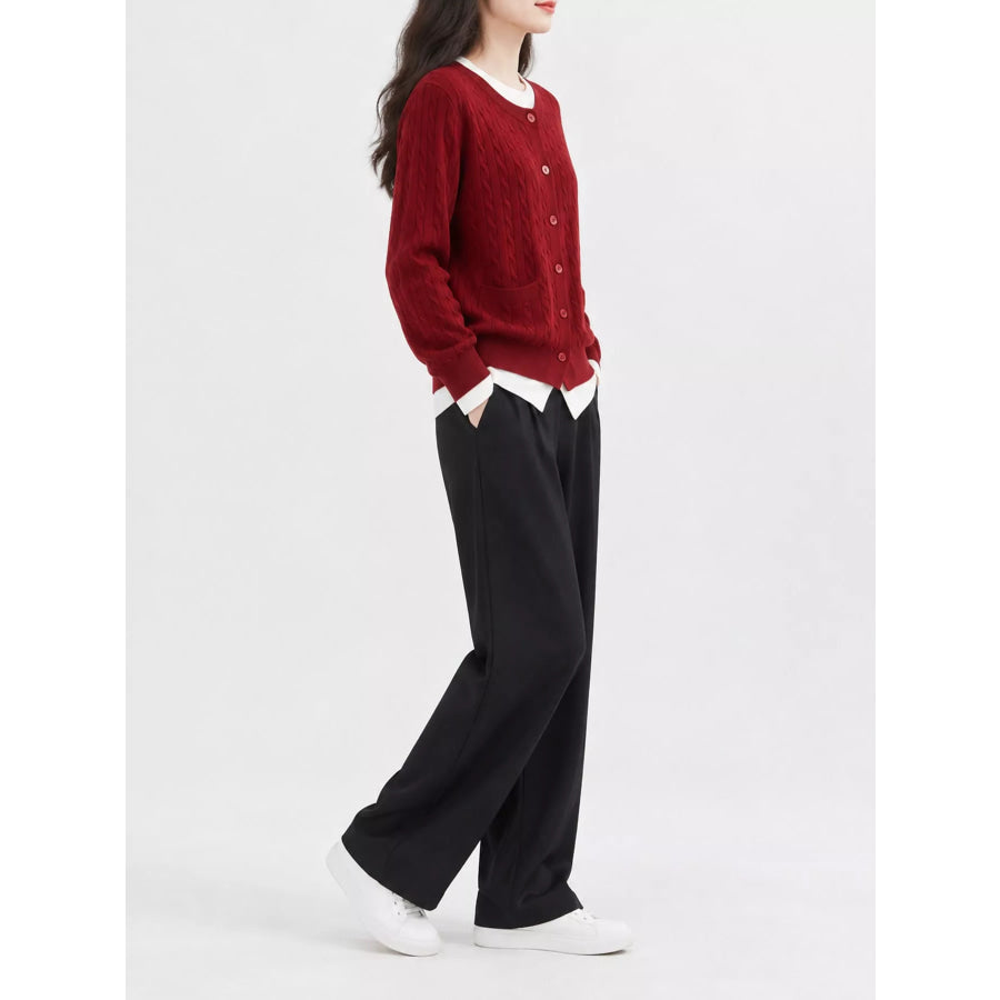 Cable-Knit Button-Down Cardigan Apparel and Accessories