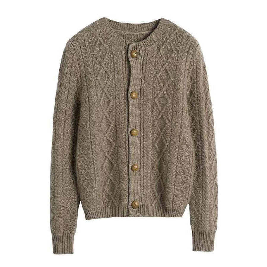 Cable-Knit Button-Down Cardigan Camel / M Apparel and Accessories
