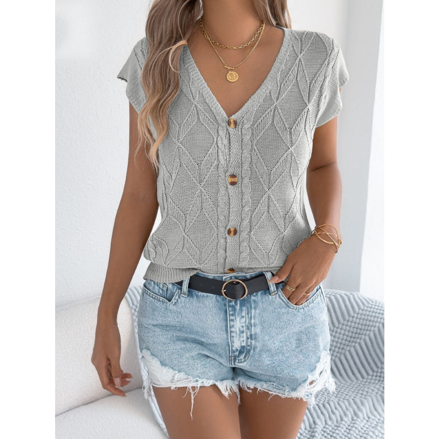 Cable Knit Button-Down Cardigan Gray / S Apparel and Accessories