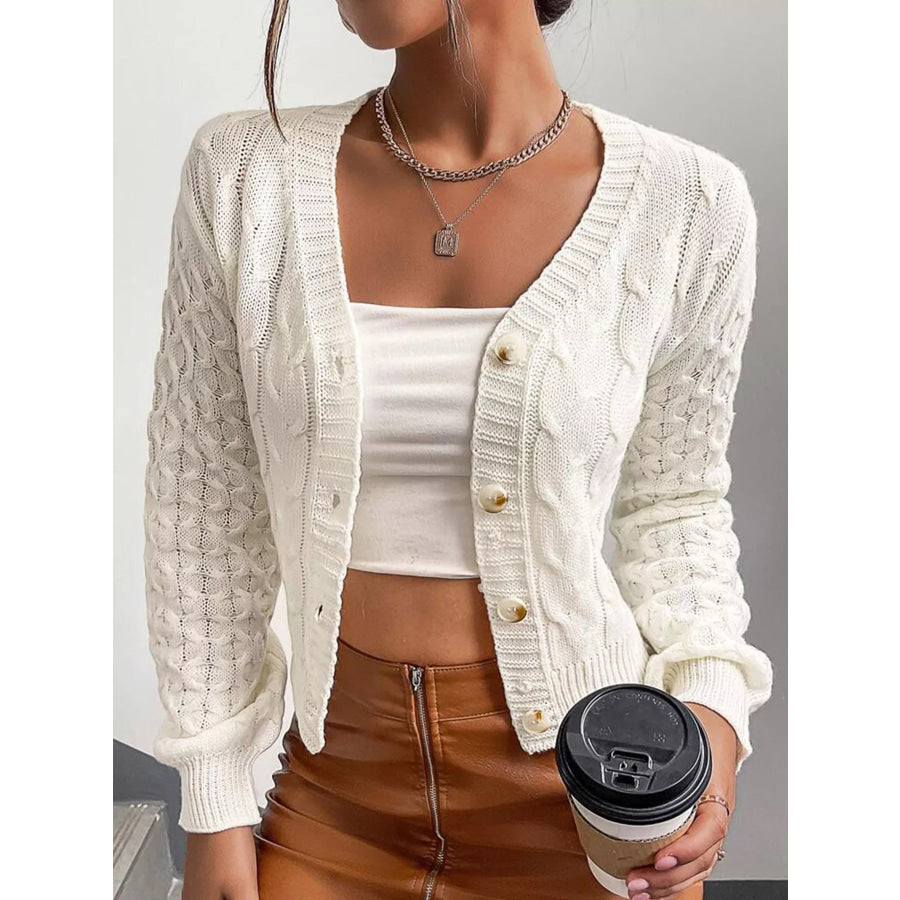 Cable Knit Button-Down Cardigan Milky White / S Apparel and Accessories