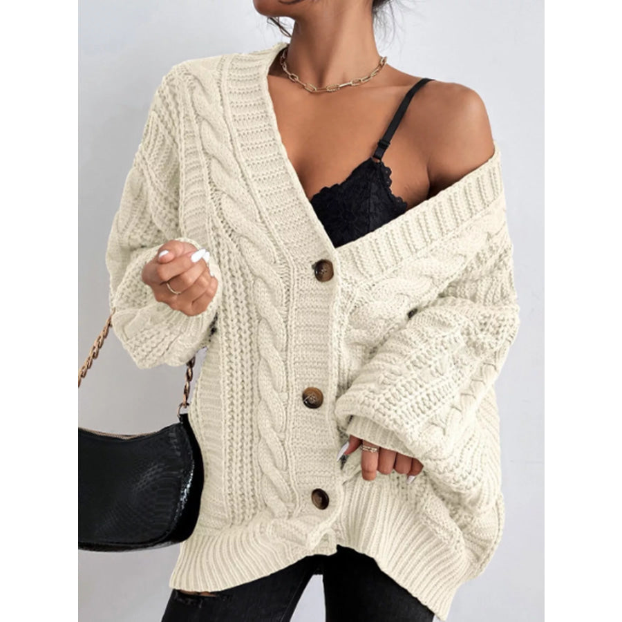 Cable Knit Button-Down Cardigan Off-White / S Apparel and Accessories