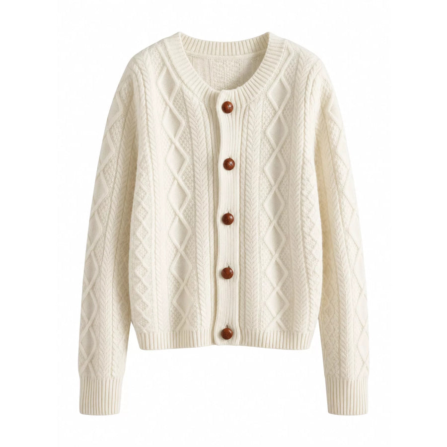 Cable-Knit Button-Down Cardigan White / M Apparel and Accessories