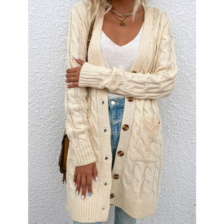 Cable-Knit Button Down Cardigan with Pockets