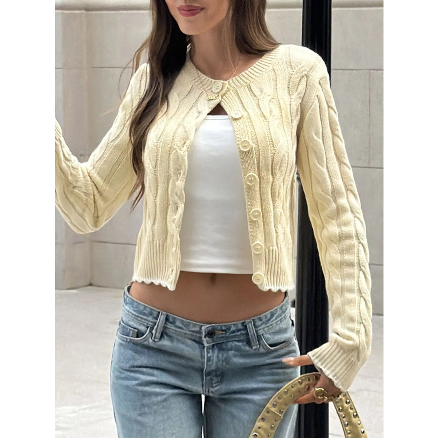 Cable Knit Button-Down Cropped Cardigan Apparel and Accessories