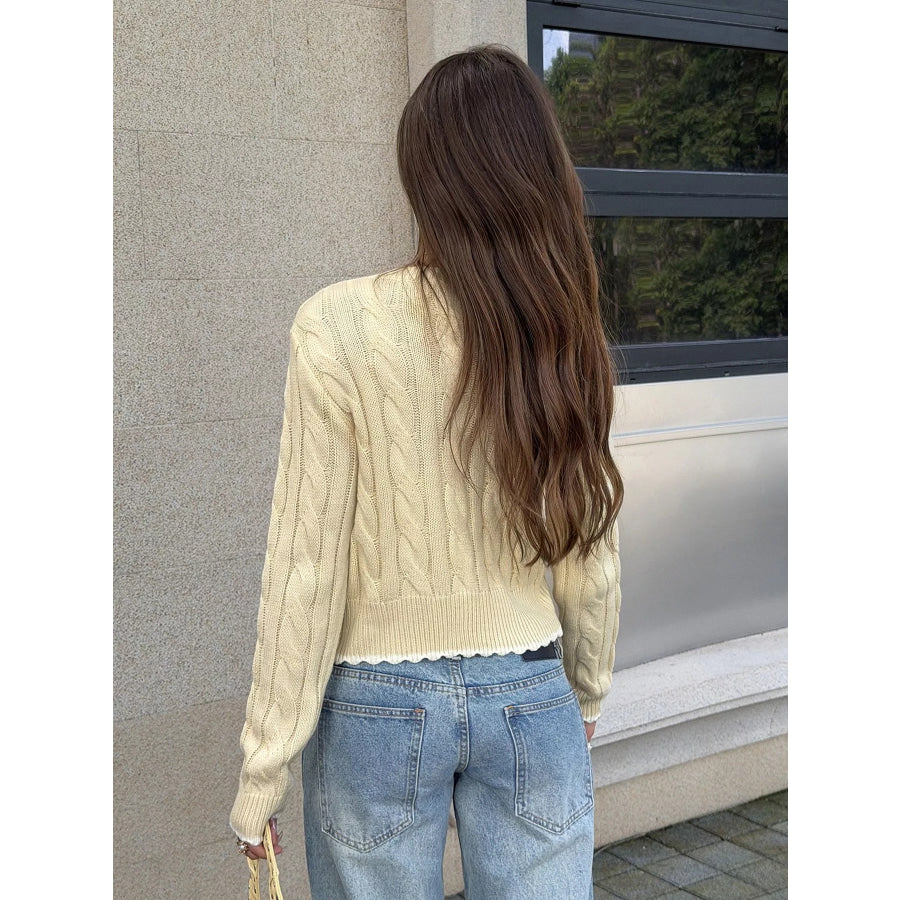 Cable Knit Button-Down Cropped Cardigan Apparel and Accessories