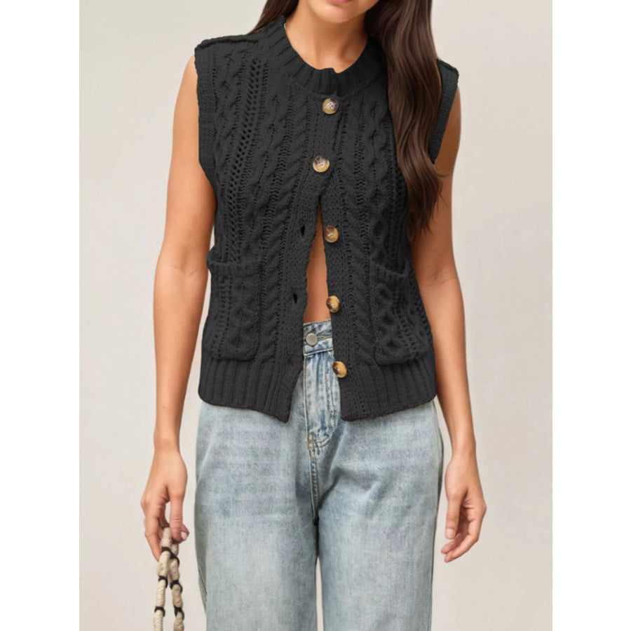 Cable-Knit Button-Down Sweater Vest Apparel and Accessories