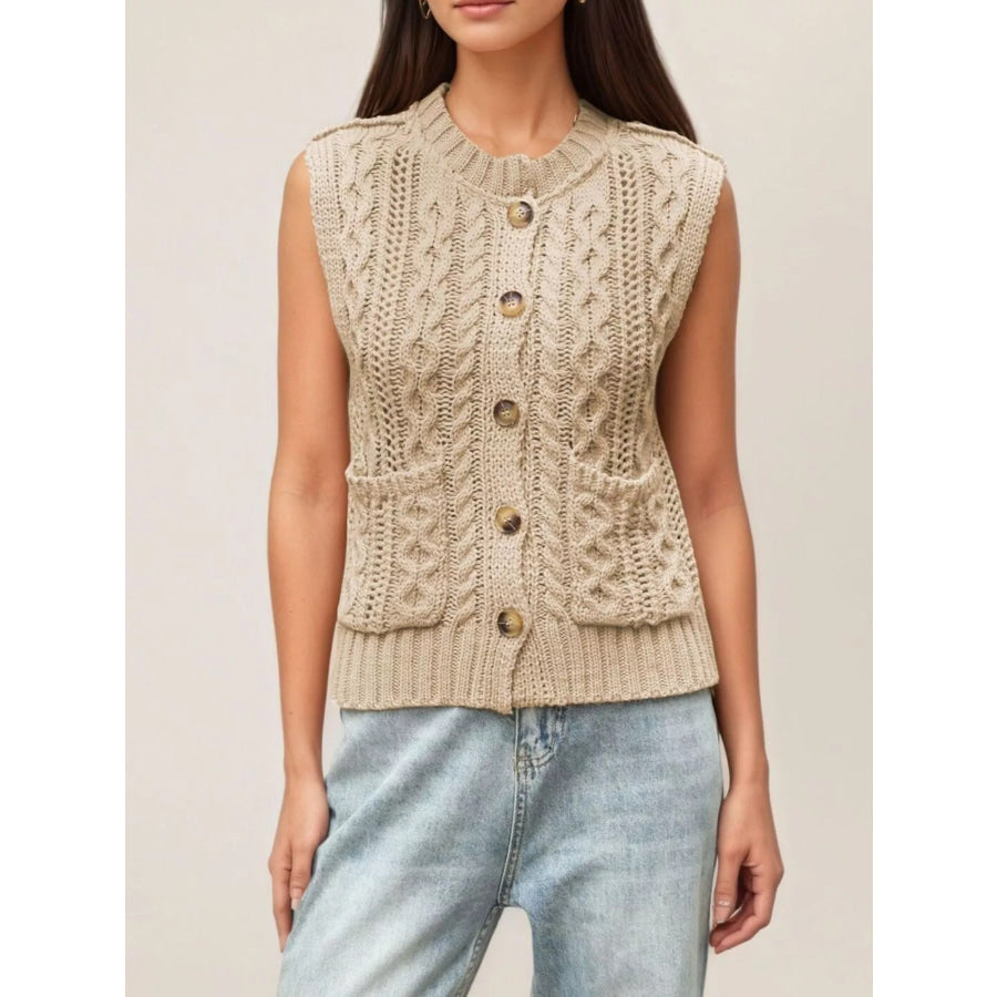 Cable-Knit Button-Down Sweater Vest Apparel and Accessories