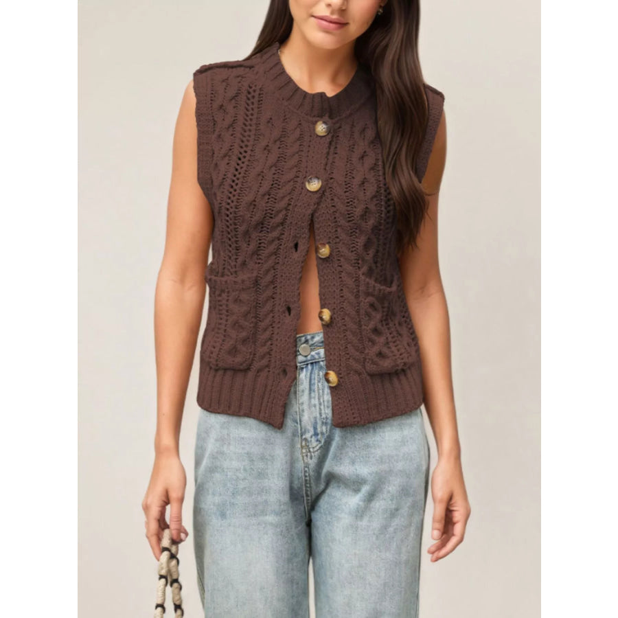 Cable-Knit Button-Down Sweater Vest Apparel and Accessories