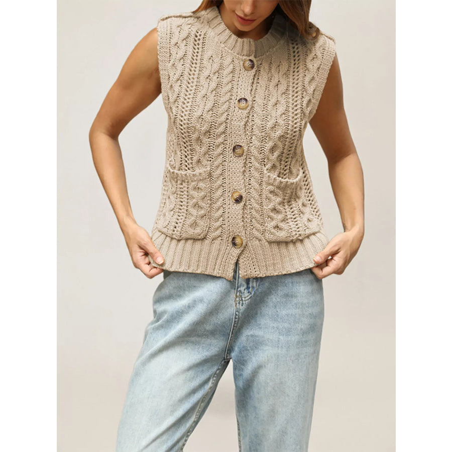 Cable-Knit Button-Down Sweater Vest Apparel and Accessories