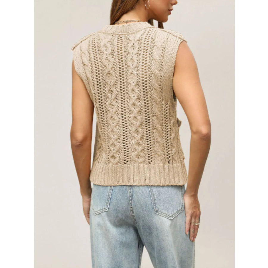 Cable-Knit Button-Down Sweater Vest Apparel and Accessories
