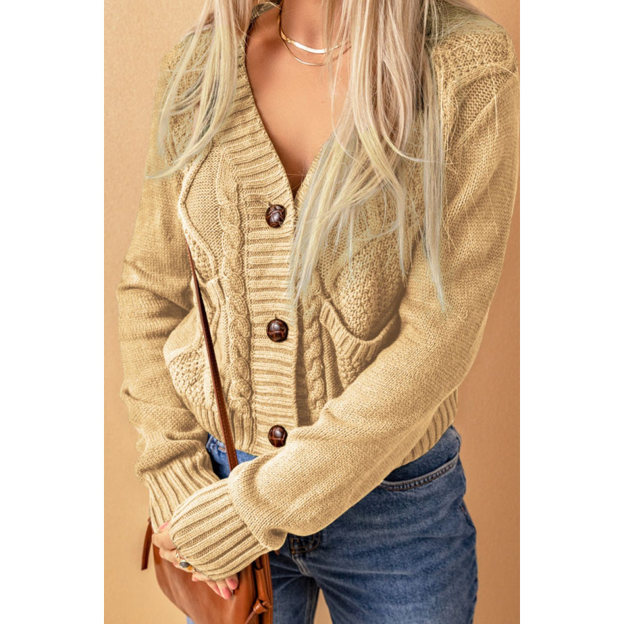 Cable-Knit Button Down V-Neck Cardigan Apparel and Accessories