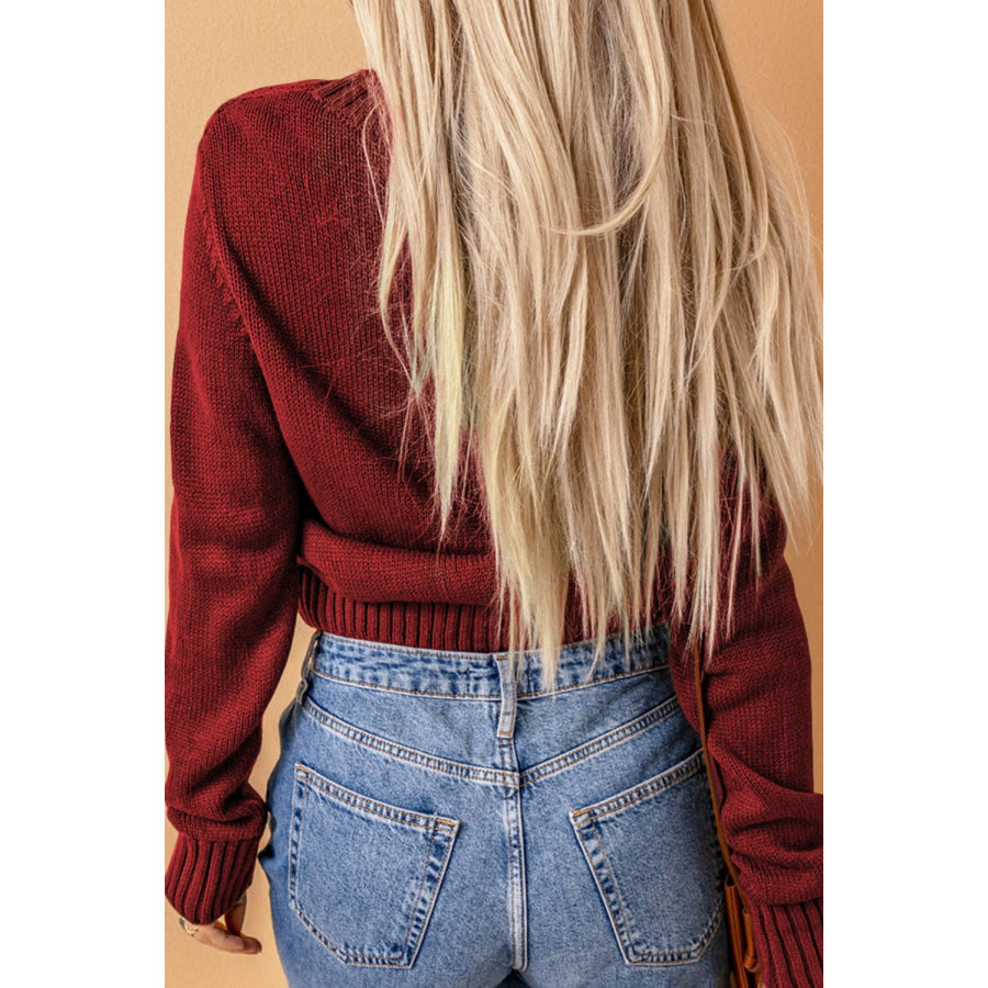 Cable-Knit Button Down V-Neck Cardigan Apparel and Accessories