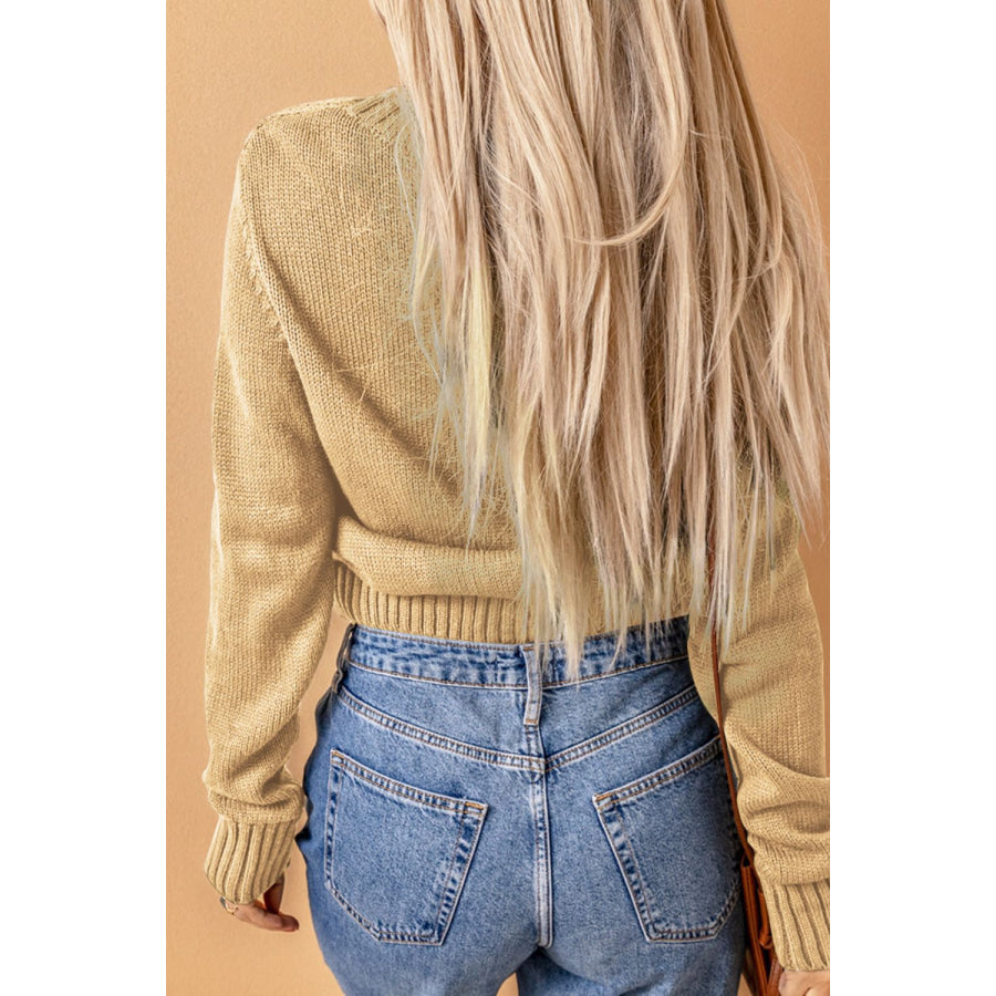 Cable-Knit Button Down V-Neck Cardigan Apparel and Accessories