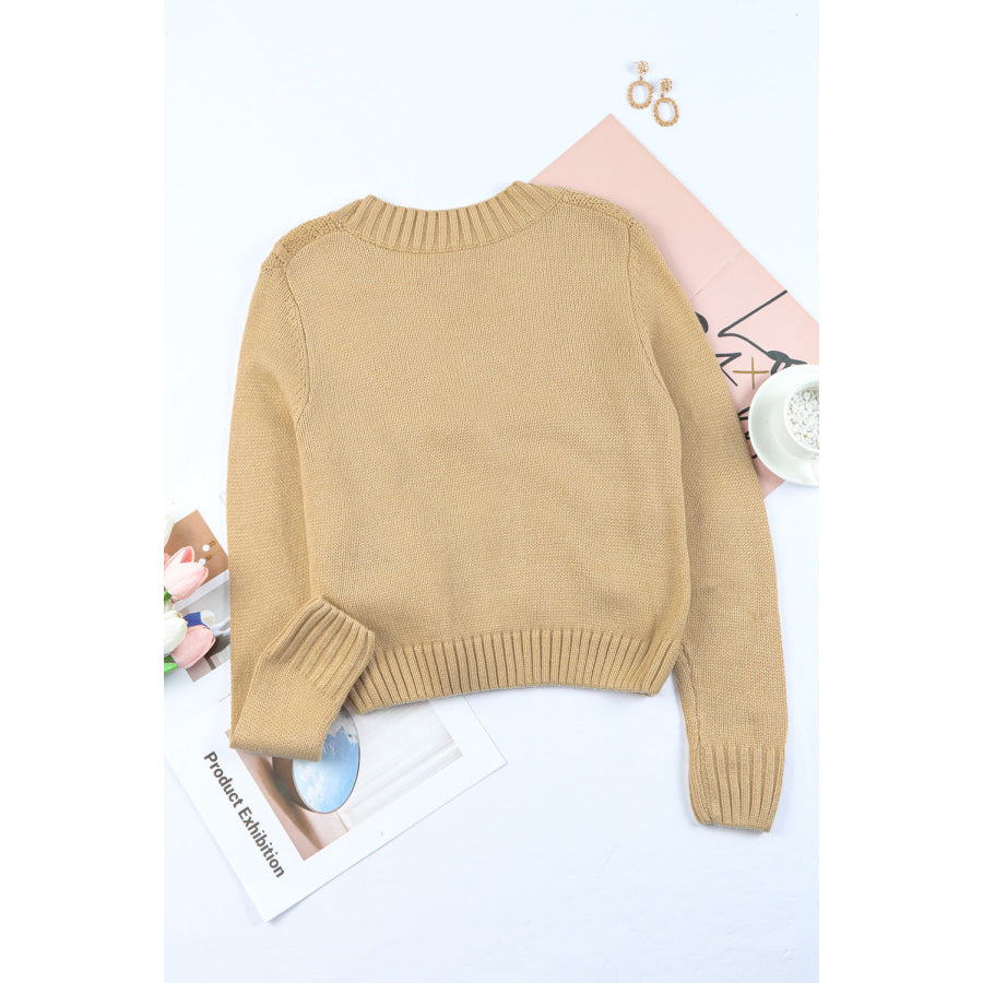 Cable-Knit Button Down V-Neck Cardigan Apparel and Accessories