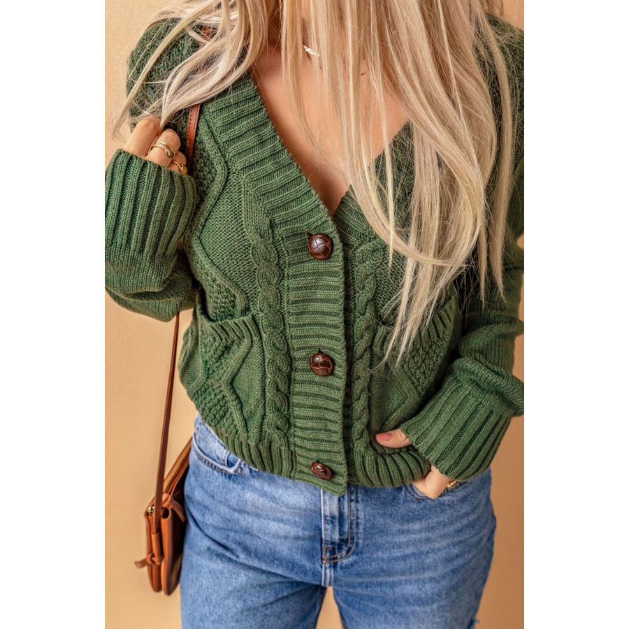 Cable-Knit Button Down V-Neck Cardigan Apparel and Accessories