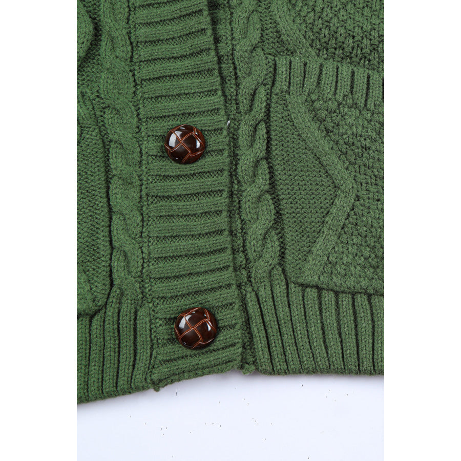 Cable-Knit Button Down V-Neck Cardigan Apparel and Accessories