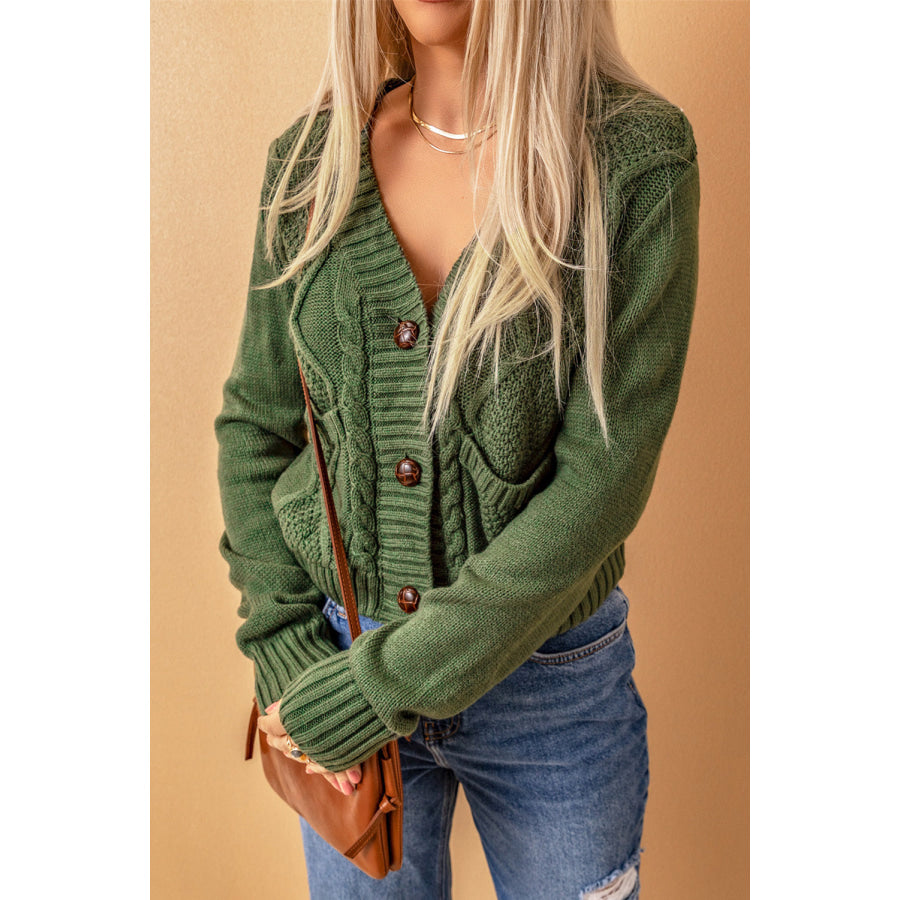 Cable-Knit Button Down V-Neck Cardigan Apparel and Accessories