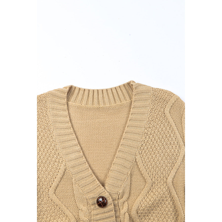 Cable-Knit Button Down V-Neck Cardigan Apparel and Accessories