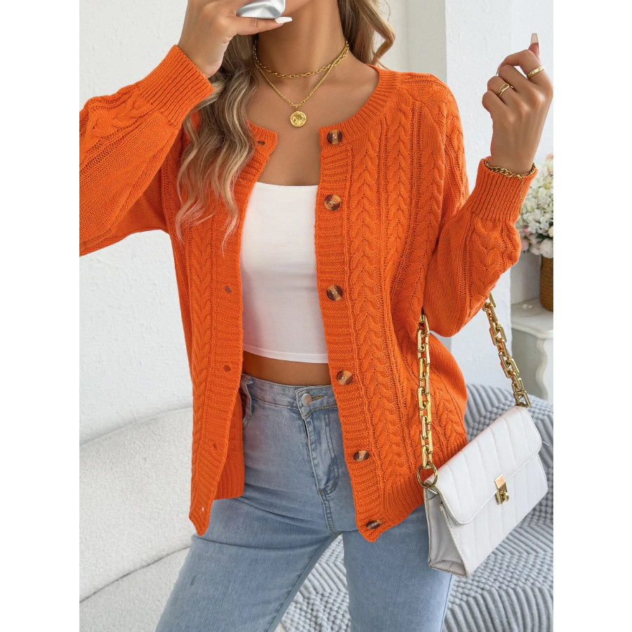 Cable Knit Button-Front Cardigan Orange / S Apparel and Accessories