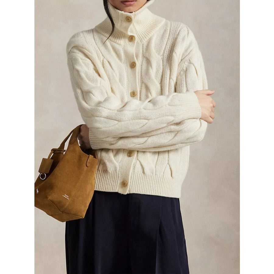Cable Knit Button Up Cardigan Apparel and Accessories