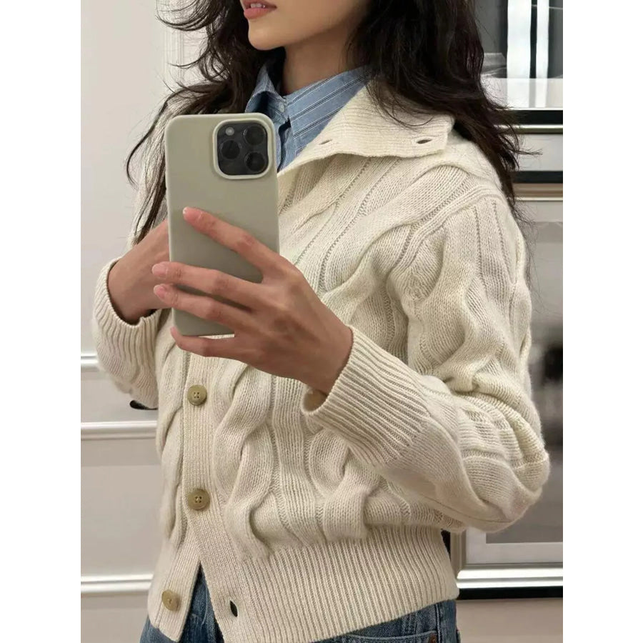 Cable Knit Button Up Cardigan Apparel and Accessories