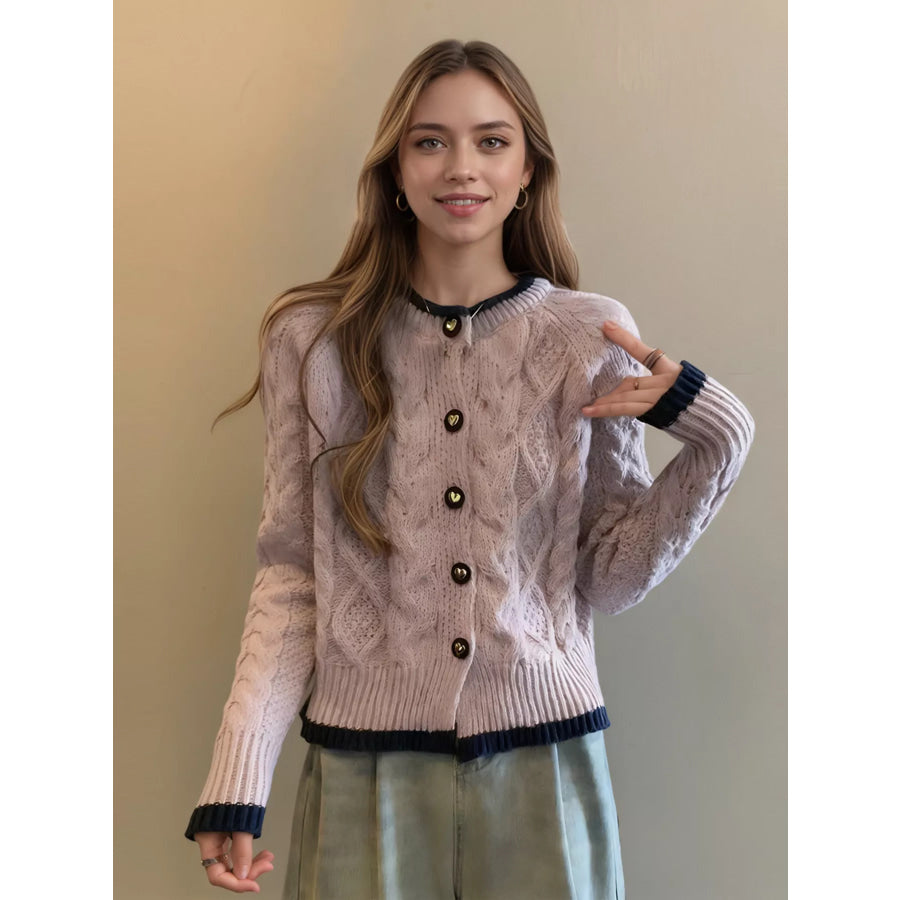 Cable Knit Button Up Cardigan Apparel and Accessories