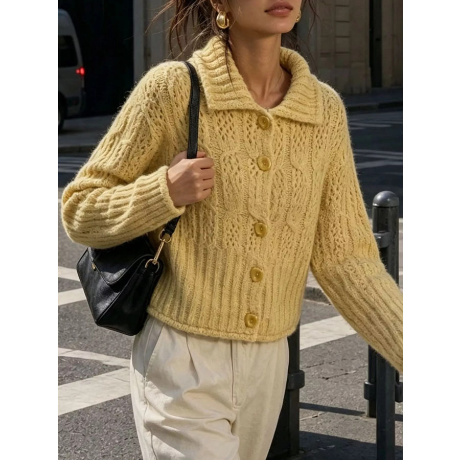 Cable-Knit Button Up Cardigan Apparel and Accessories