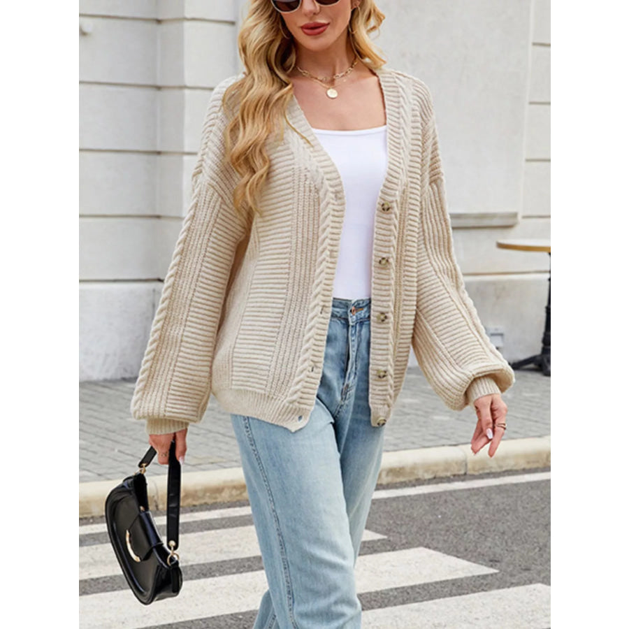 Cable Knit Button-Up Cardigan Apparel and Accessories