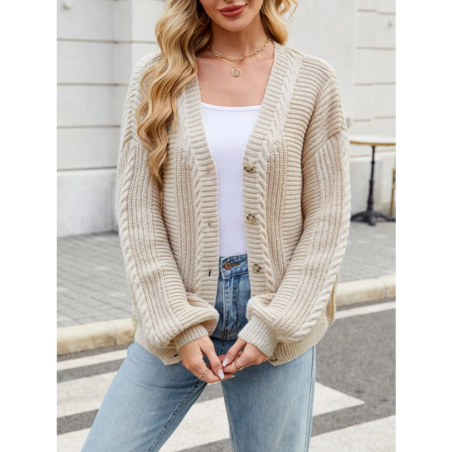 Cable Knit Button-Up Cardigan Apparel and Accessories