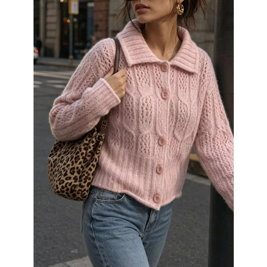 Cable-Knit Button Up Cardigan Apparel and Accessories