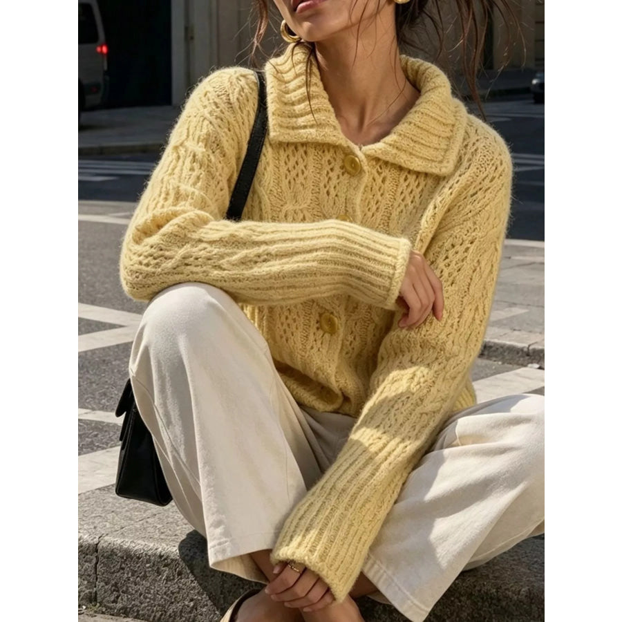 Cable-Knit Button Up Cardigan Apparel and Accessories