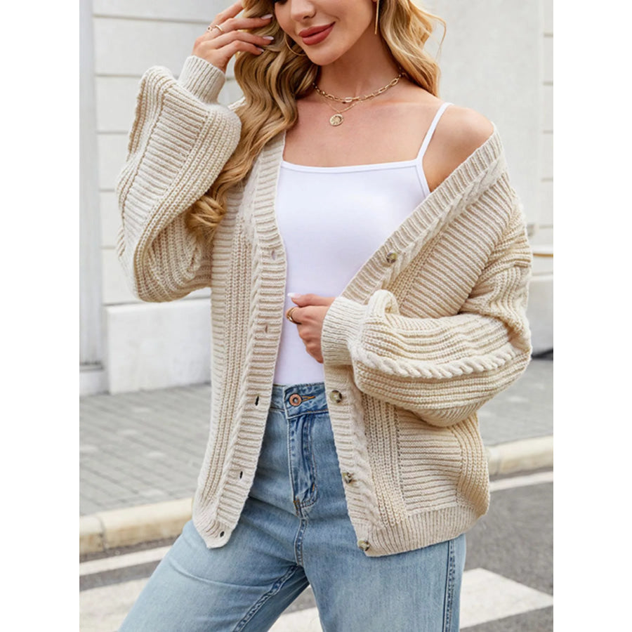 Cable Knit Button-Up Cardigan Apparel and Accessories