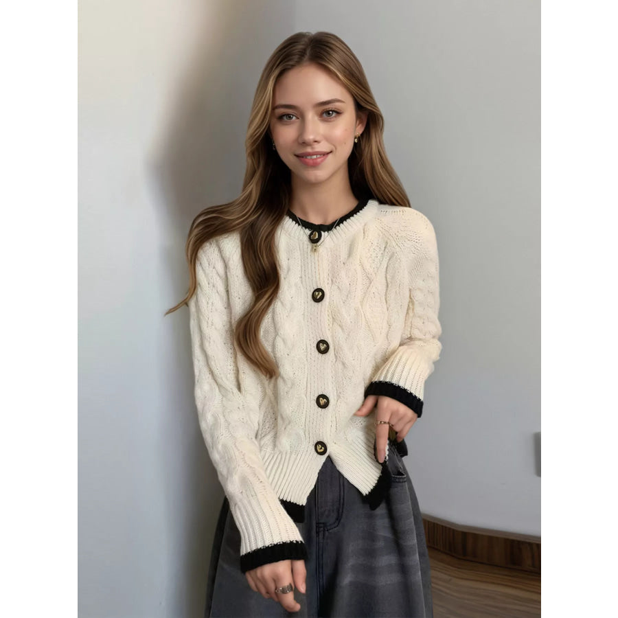 Cable Knit Button Up Cardigan Apparel and Accessories