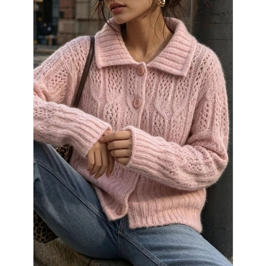 Cable-Knit Button Up Cardigan Apparel and Accessories