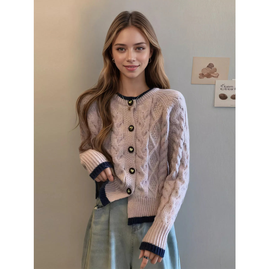Cable Knit Button Up Cardigan Apparel and Accessories
