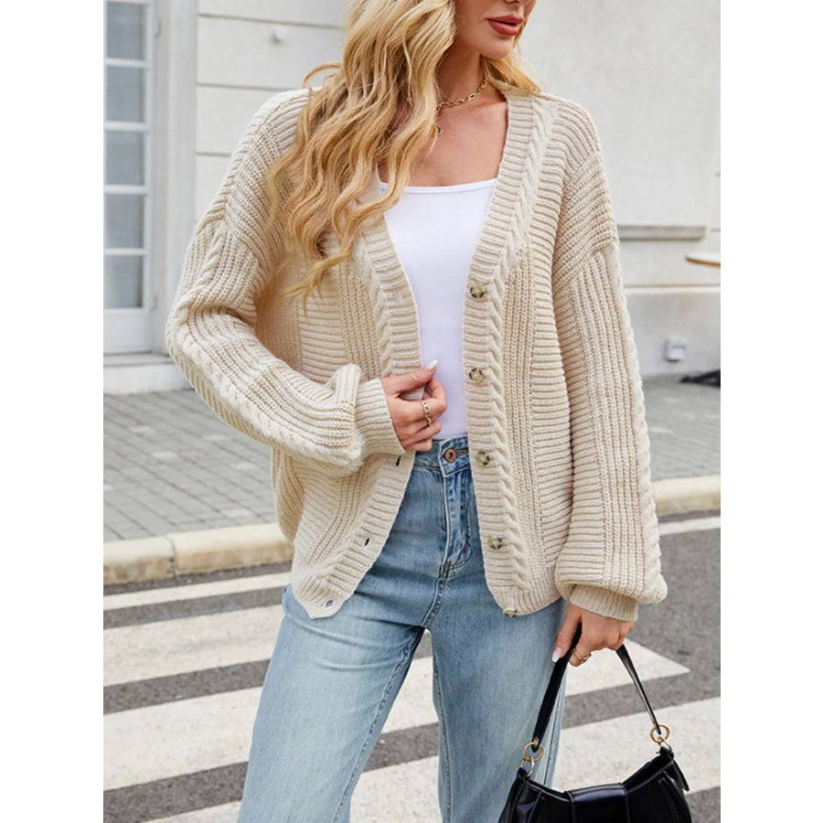 Cable Knit Button-Up Cardigan Apparel and Accessories