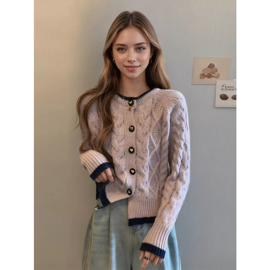 Cable Knit Button Up Cardigan Apparel and Accessories