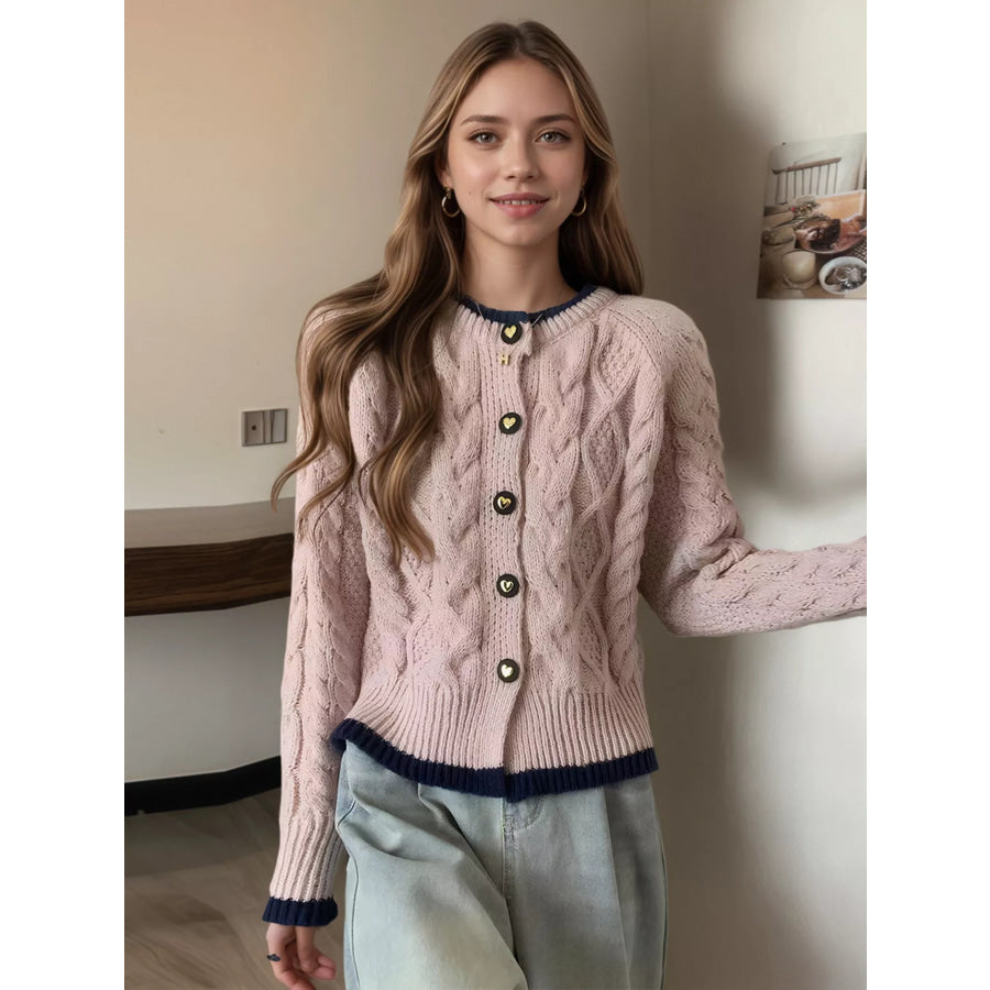 Cable Knit Button Up Cardigan Apparel and Accessories
